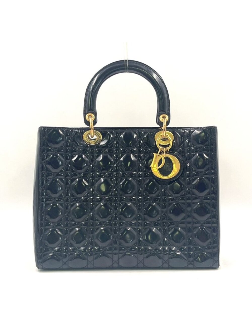 Dior Medium Cannage Patent Leather Black Handbag Gold